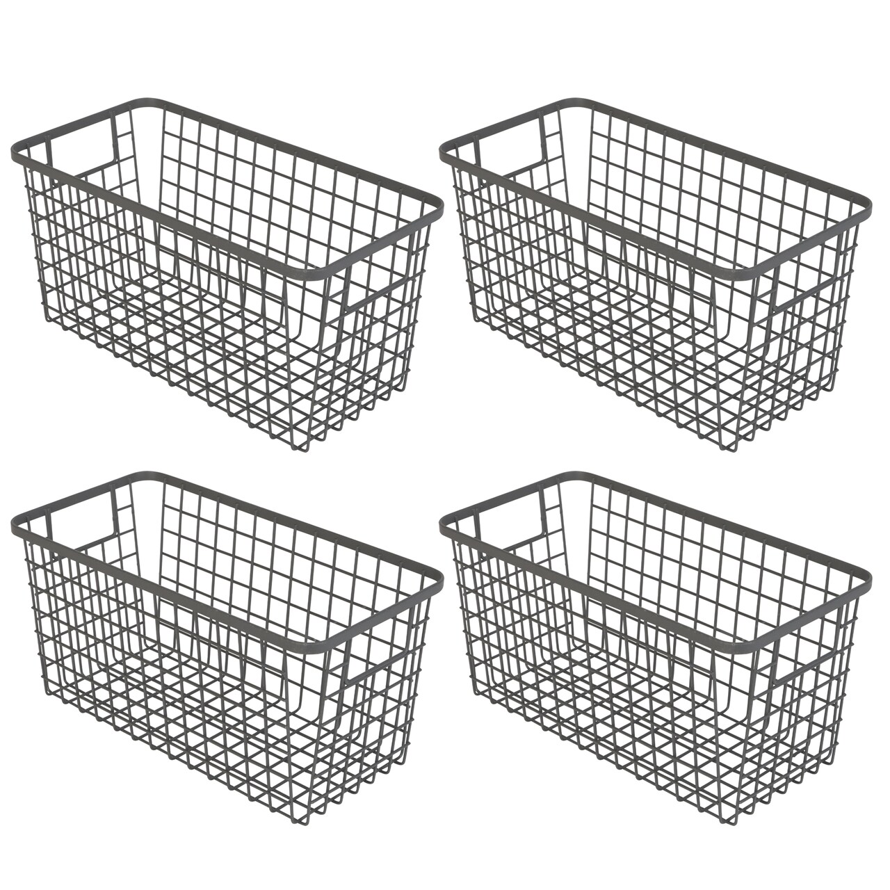 Smart Design Nestable Basket Organizer with Handles - Steel - 6 x 12 x 6 - Gunmetal - Set of 4